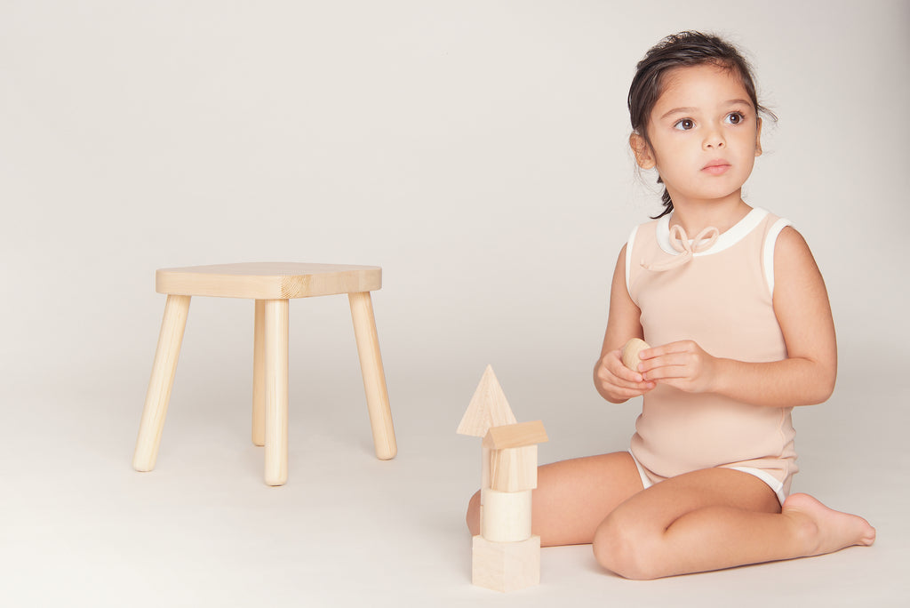 Ribbed Bow Swimsuit Girls - Sand