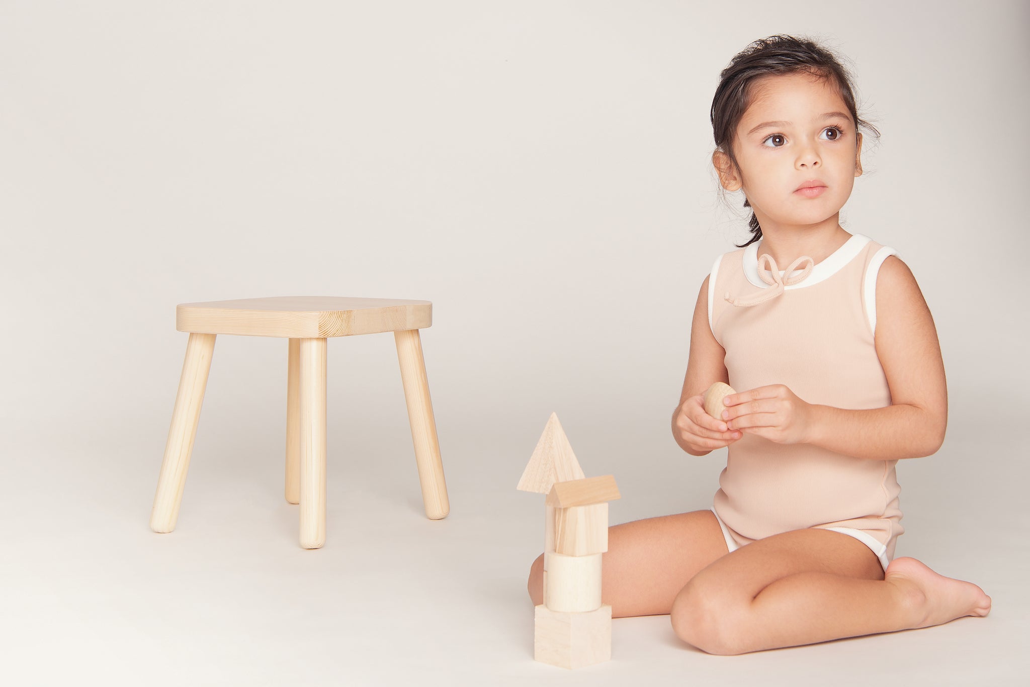 Ribbed Bow Swimsuit Girls - Sand