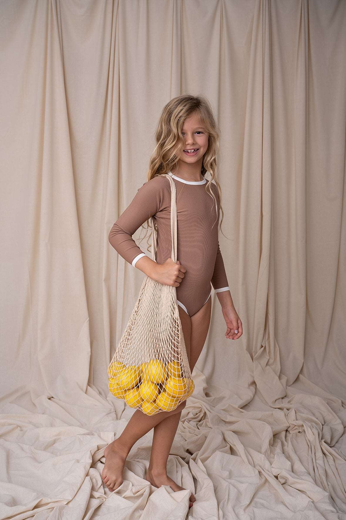 Signature Long Sleeve Swimsuit - Cocoa Creme