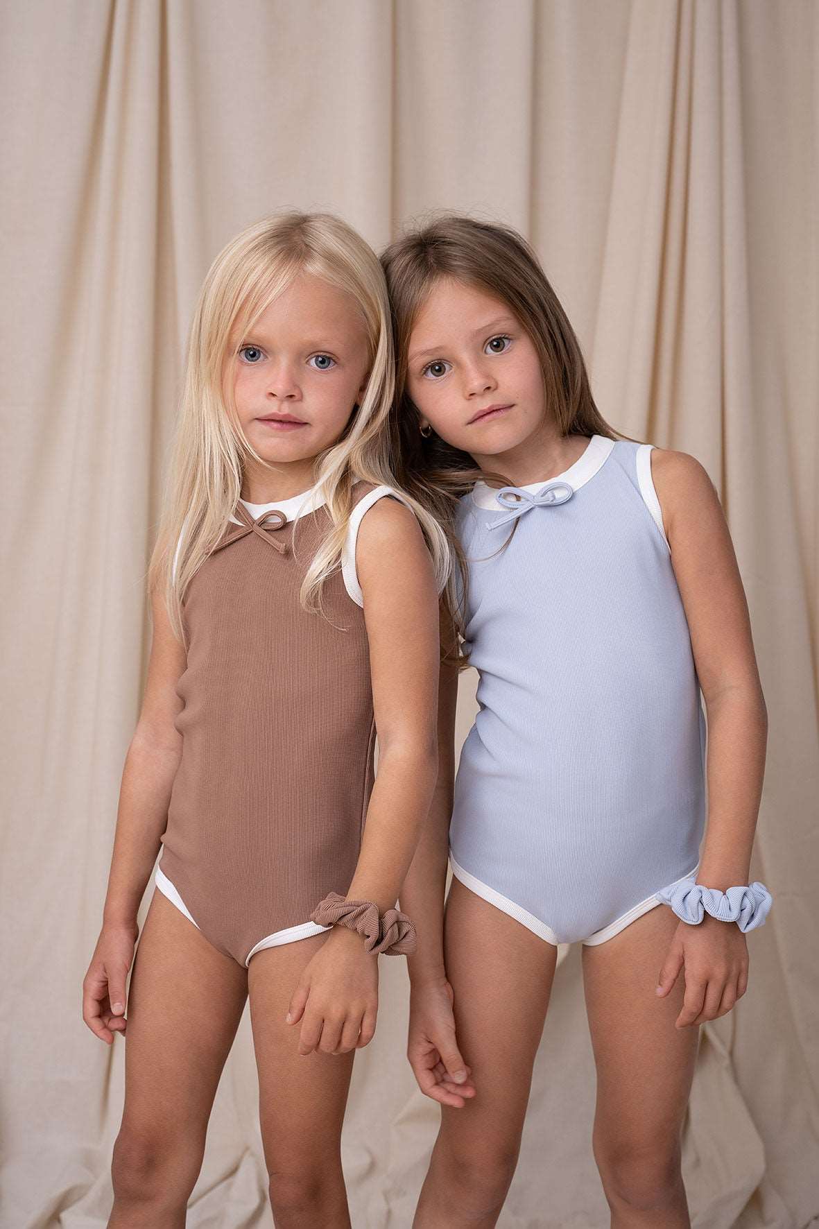 Ribbed Bow Swimsuit Girls - Zen Blue