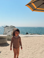 Ribbed Long-Sleeve Swimsuit Girls - Cocoa Creme